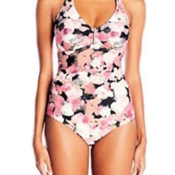 Calvin Klein Watercolor One Piece Size 16 Neon pink, black, white New - Picture 1 of 10